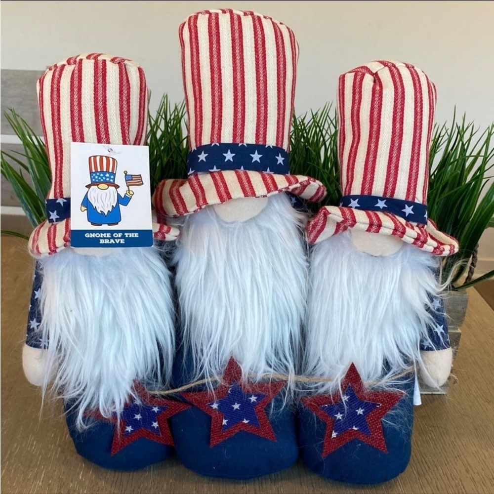 Patriotic Gnome of the Brave Trio Holding Star Banner